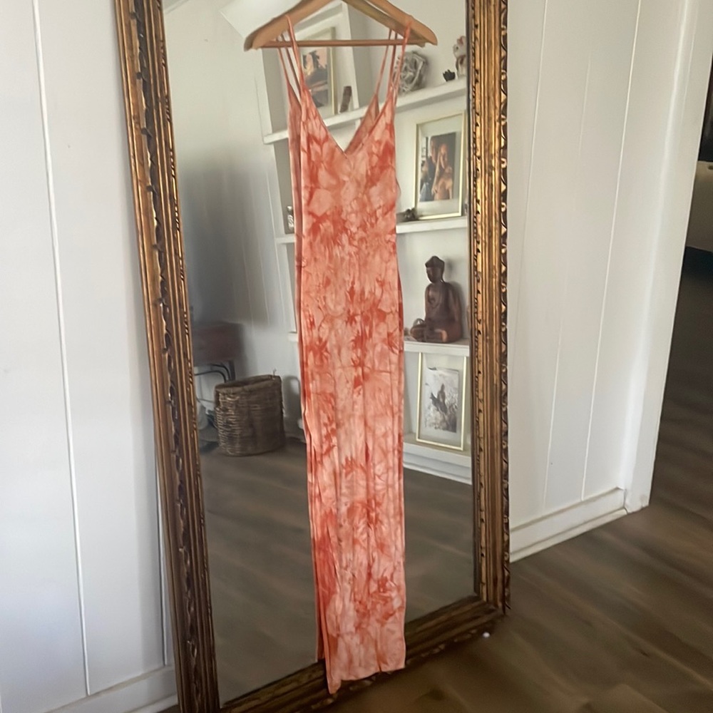 Tie dye high slit strappy dress